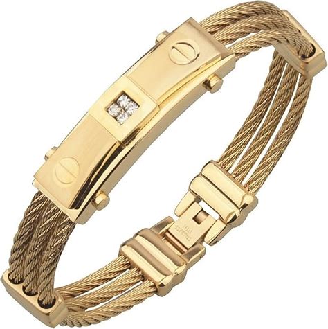 EuroLux Pulsera De Titanio Enchapada En Oro 2017 Hombres Moda Alambre