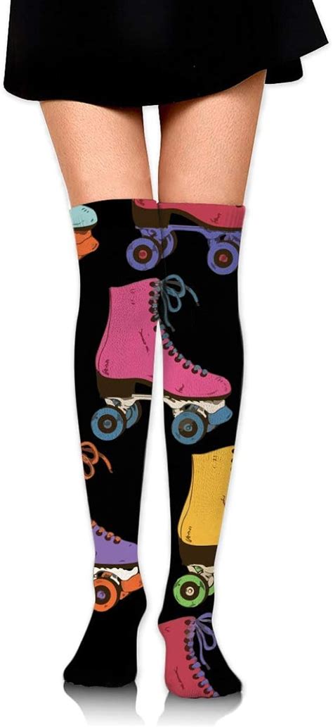 Retro Colorful Roller Skates Long Socks Over The Knee Socks High