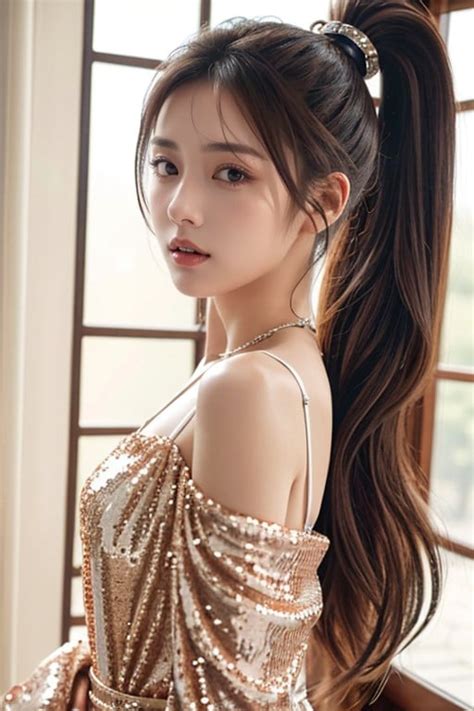 Mansion Ponytail Sequin Dress AI Porn