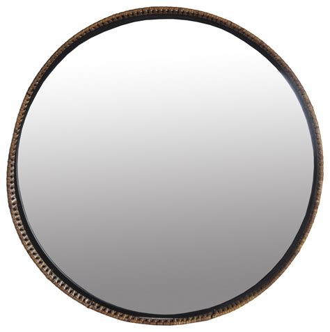 Round Metal Frame Wall Mirror With Rattan Encasing Black And Brown