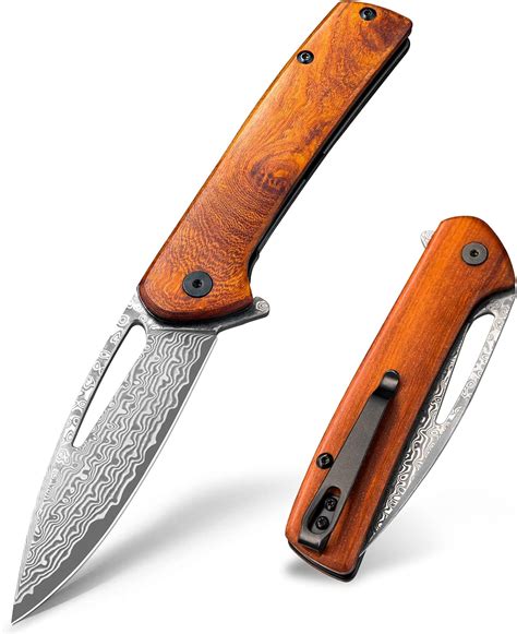 Nedfoss Damascus Pocket Knives For Men Ladder Pattern Damascus Steel