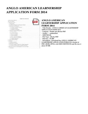 Fillable Online ANGLO AMERICAN LEARNERSHIP APPLICATION FORM 2014 ANGLO