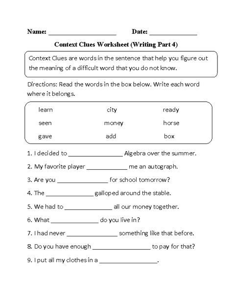 Free Printable Context Clues Worksheets