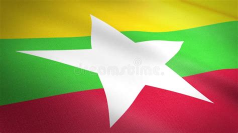 Flag Of Myanmar Burma Waving Flag With Highly Detailed Fabric Texture