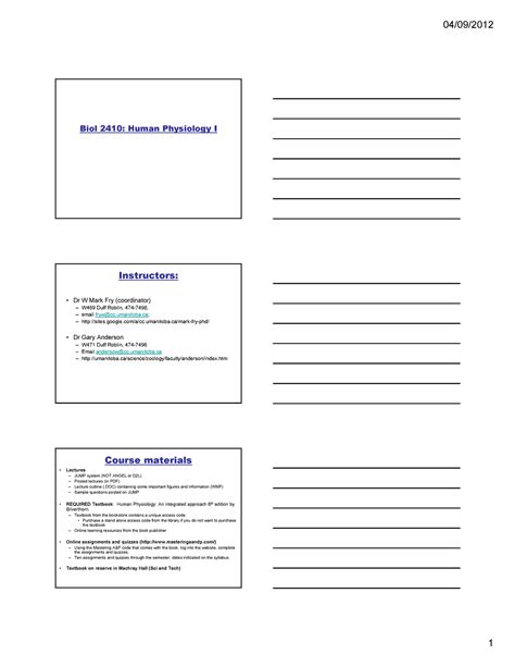 Human Physiology Lecture Notes Lec Biol Human Physiology