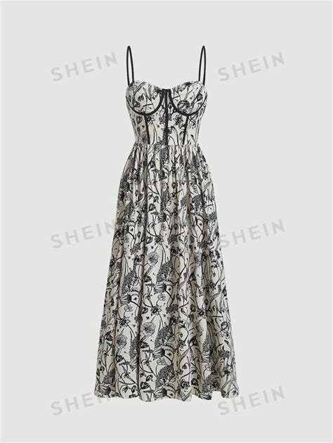 SHEIN MOD Vestido De Tirantes De Estructura Corsé Con Estampado Floral