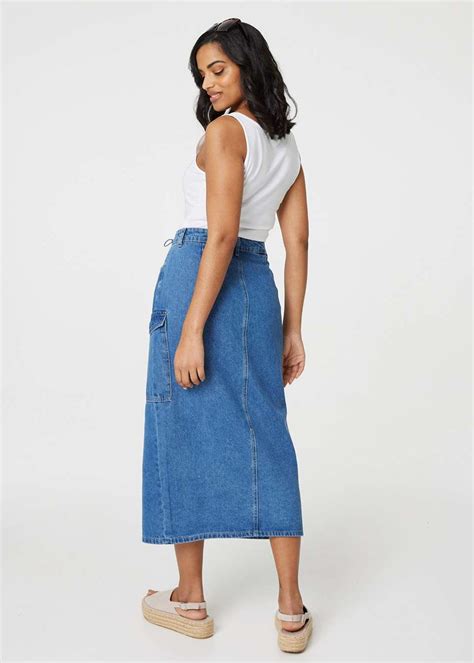 Izabel London Blue Denim High Waist Split Midi Skirt Matalan