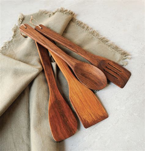 Buy Organic Teak Wooden Laddles Set Of 4 Thoppia