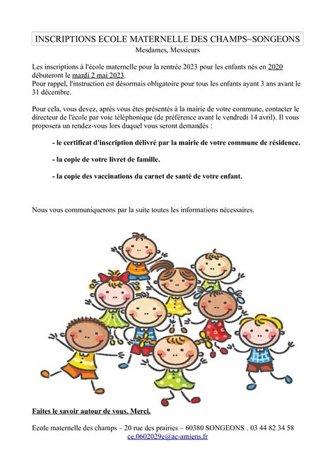 Ecole Maternelle Inscription Pour La Rentr E