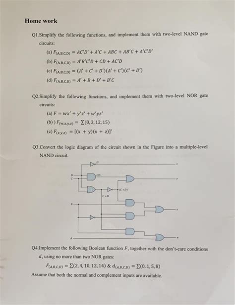 Solved Home Work Q Simplify The Following Functions And Chegg