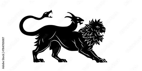 Heraldic chimera. Lion, goat head, snake tail. Symbol, sign, line, icon ...