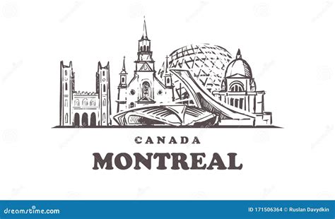 Montreal Sketch Skyline Canada Montreal Hand Drawn Vector