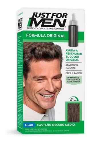 Kit Tintura Creme Reveladora Just For Men Corante Em Xampu Tom H 40 Castanho Escuro Médio