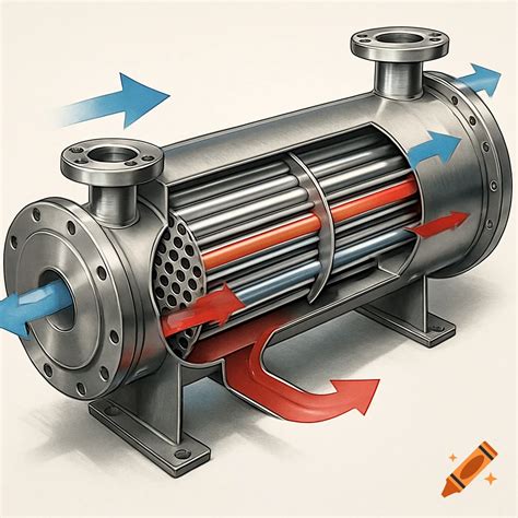detailed cutaway diagram   shell  tube heat exchanger  blue