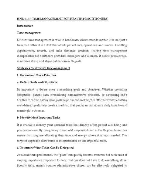 Effective Time Management Strategies for Health Practitioners - HND 414