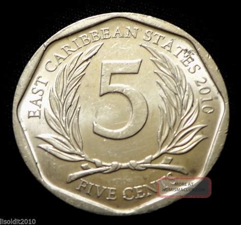 East Caribbean States 2010 5 Cents Elizabeth Ii Palmtree Fronds Coin