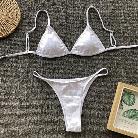 Aliexpress Buy In X Sexy Silver Bikini High Cut Swimsuit Female Triangle Bikini Set