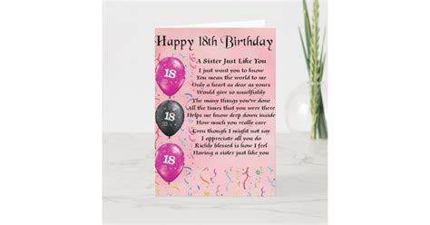 Happy 18th Birthday Sister Poem Card Zazzle