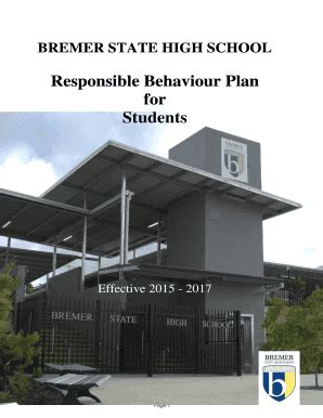 Fillable Online Bremershs Eq Edu Responsible Behaviour Plan For