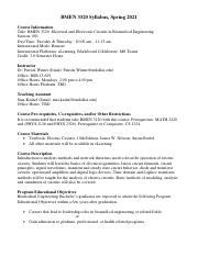 BMEN 3320 Syllabus S2021 Pdf BMEN 3320 Syllabus Spring 2021 Course