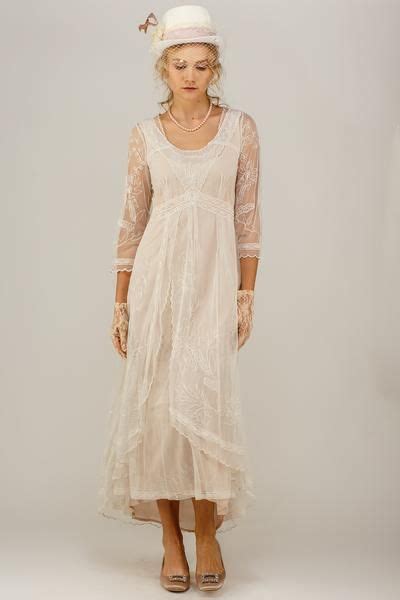 Nataya 40163 Downton Abbey Tea Party Gown In Ivory Peach Vintage