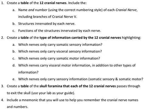 Solved 1create A Table Of The 12 Cranial Nervesinclude The A Name