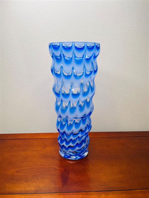 Royal Gallery Poland Large Vase Hand Blown Art Glass Blue Etsy