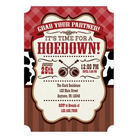 Red Brown Hoedown Party Invitation Zazzle Hoedown Rustic