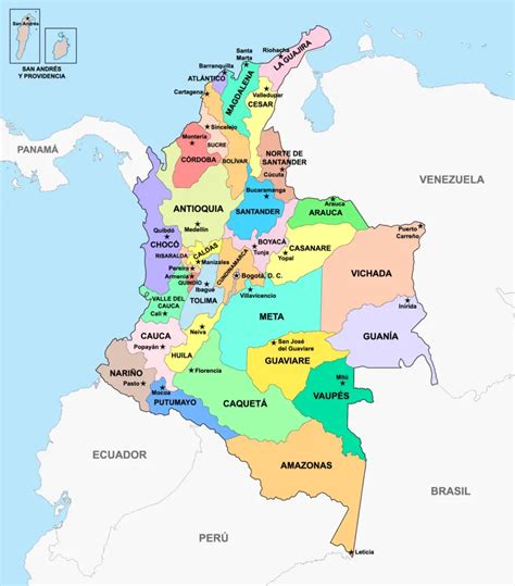 Mapa De Colombia Pol Tico Y F Sico Departamentos Y Regiones