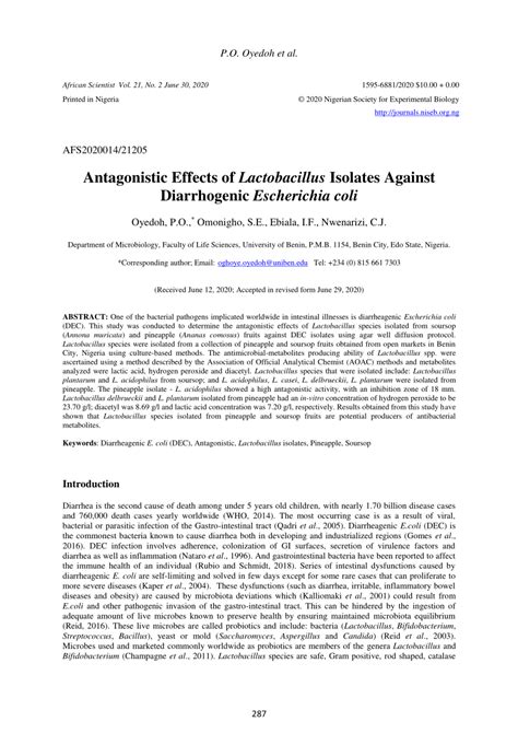 Pdf Antagonistic Effects Of Lactobacillus Isolates Against