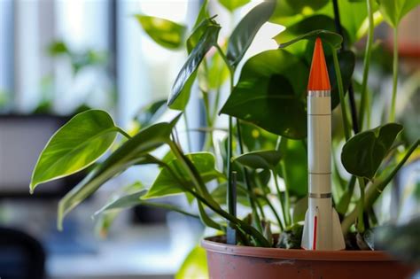 Premium Photo | Rocket in a potted plant office setting