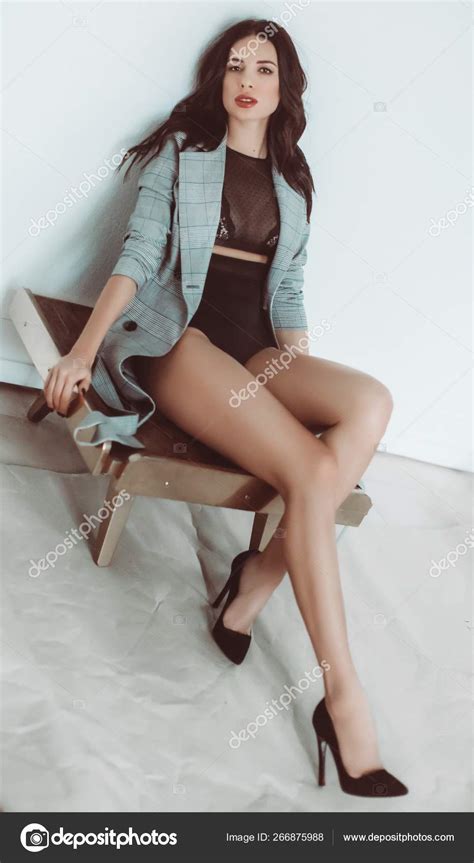 Beautiful Woman Sexy Black Lingerie Studio Stock Photo Forewer