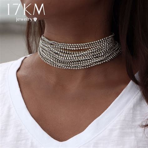 Multiple Layers Rhinestone Crystal Choker Necklace For Women New Bijoux Maxi Statement Necklaces