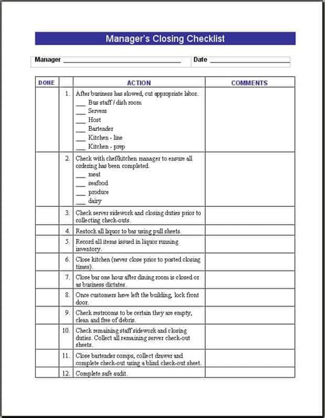 Kitchen Checklist Template PDF Template