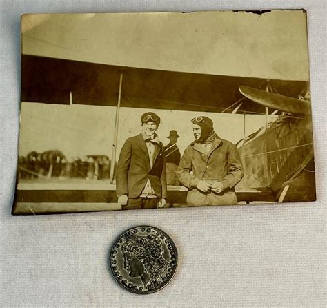 Lot - Antique c. 1920 Two Pilots Next to a Bi-Plane Sepia Tone Photograph