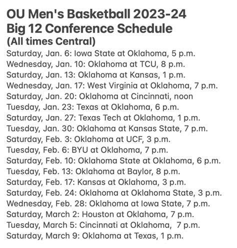 Big 12 Releases 2023-24 Men's Basketball Schedule, Oklahoma's last in ...