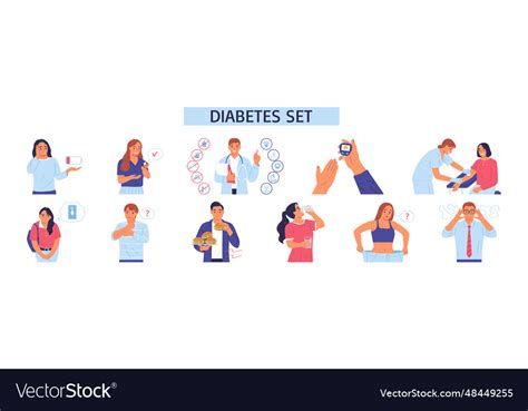 Diabetes flat set Royalty Free Vector Image - VectorStock