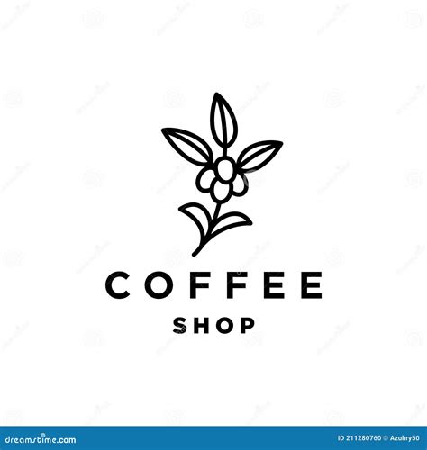 Minimal Coffee Bean With Plant Branch Hipster Logo Vector With Leaf Simple Line Outline Icon For