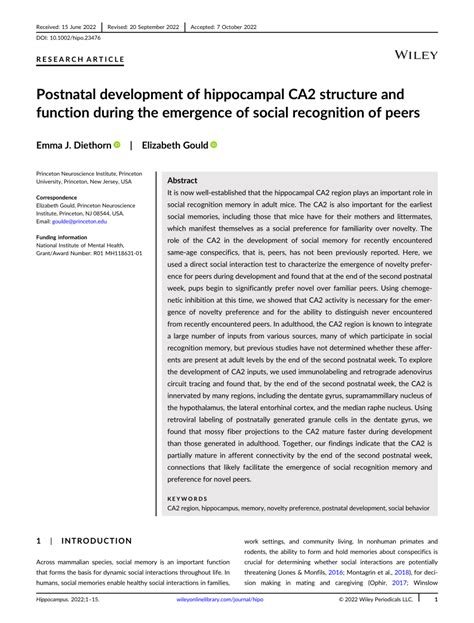 (PDF) Postnatal development of hippocampal CA2 structure and function ... 