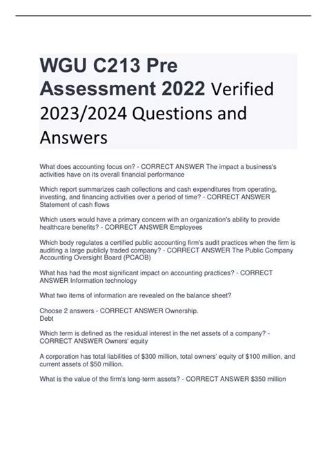 WGU C213 Pre Assessment 2022 Verified 2023 2024 Questions And Answers