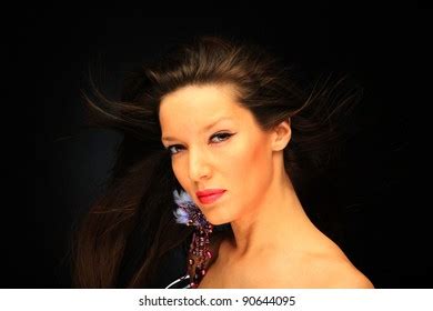 Portrait Sexy Brunette Woman On Black Stock Photo 90644095 Shutterstock