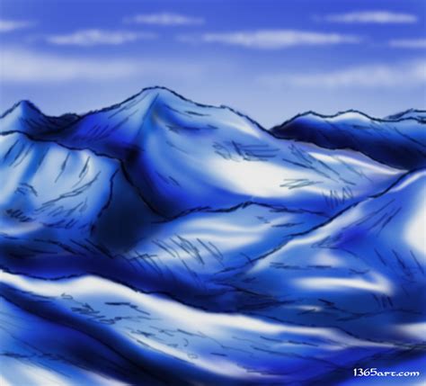 Day Snow Capped Mountains Landscape Drawing I Art