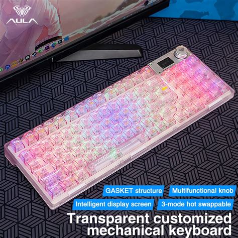 AULA F Pro Keys Transparent Mechanical Keyboard Tri Mode Connect RGB Hot Swap With