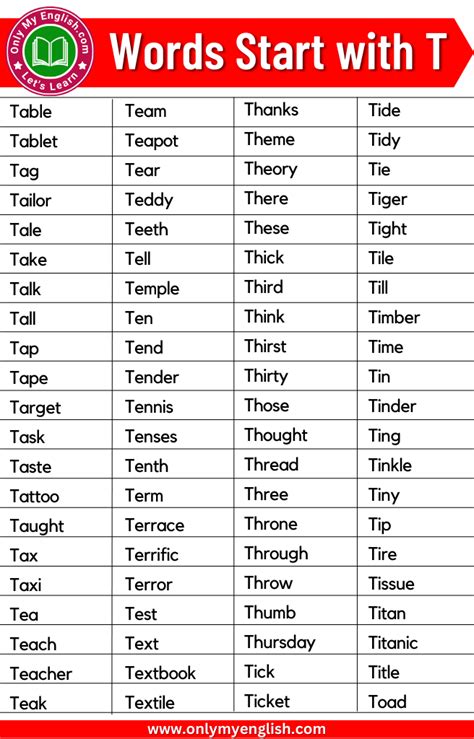 300 Words That Start With T Words Starting With T