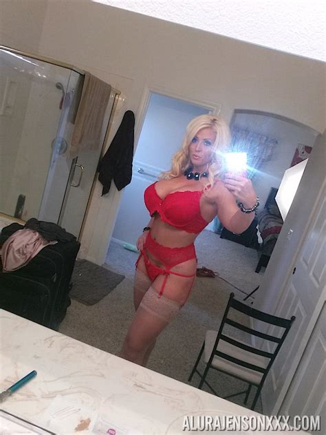 Alura Jenson Taking A Hot Selfie In Red Lace Underwear And Stockings Photos