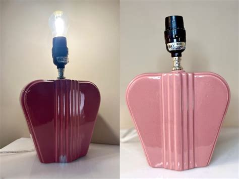 80s Rose Pink Ceramic Art Deco Table Lamp Tested And Working Etsy