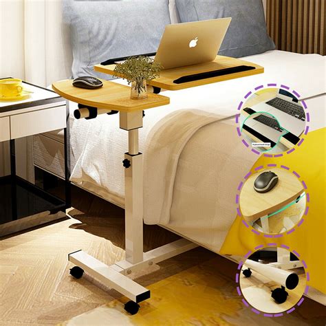 Height Adjustable Overbed Table Tilting Bedside Desk Rolling Laptop