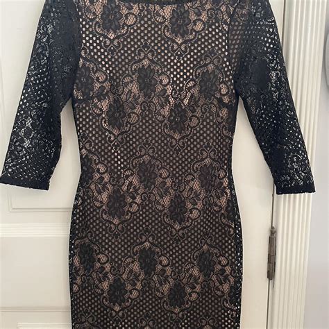 Black Lace Overlay Dress With Nude Lining Good Depop