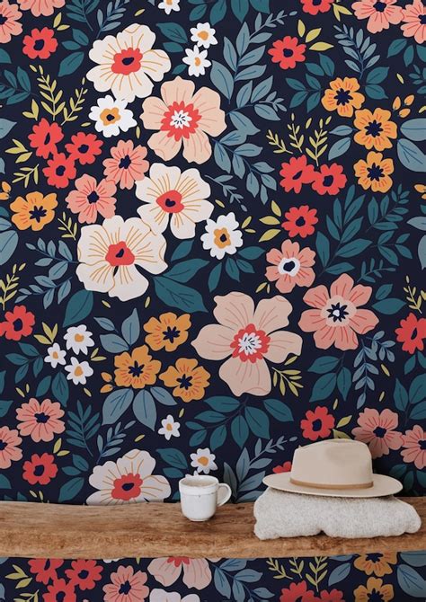 Dark Floral Wallpaper Peel and Stick Wallpaper Removable - Etsy