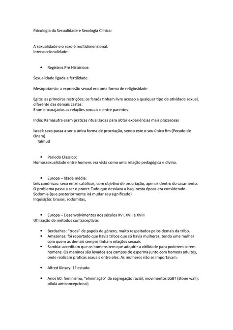 Sexualidade Aula 1 Apontamentos Psicologia Da Sexualidade E